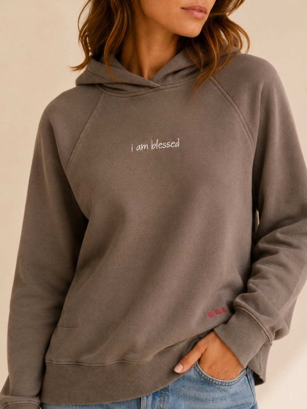 Peace Love World I Am Blessed Olive Stone French Terry Hoodie Sweatshirt S